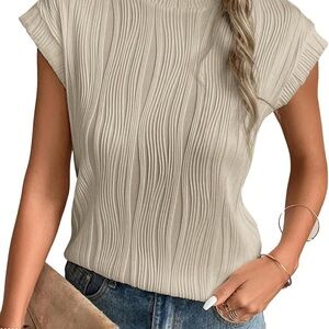 EVALESS | Elegant Cream Women's Textured Crew Neck Top